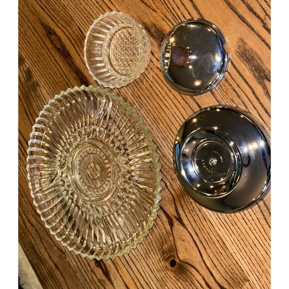 Kromex 12” Lazy Susan, 4-part Divided Glass Tray & Covered Bowl on Chrome Server - Picture 3 of 9